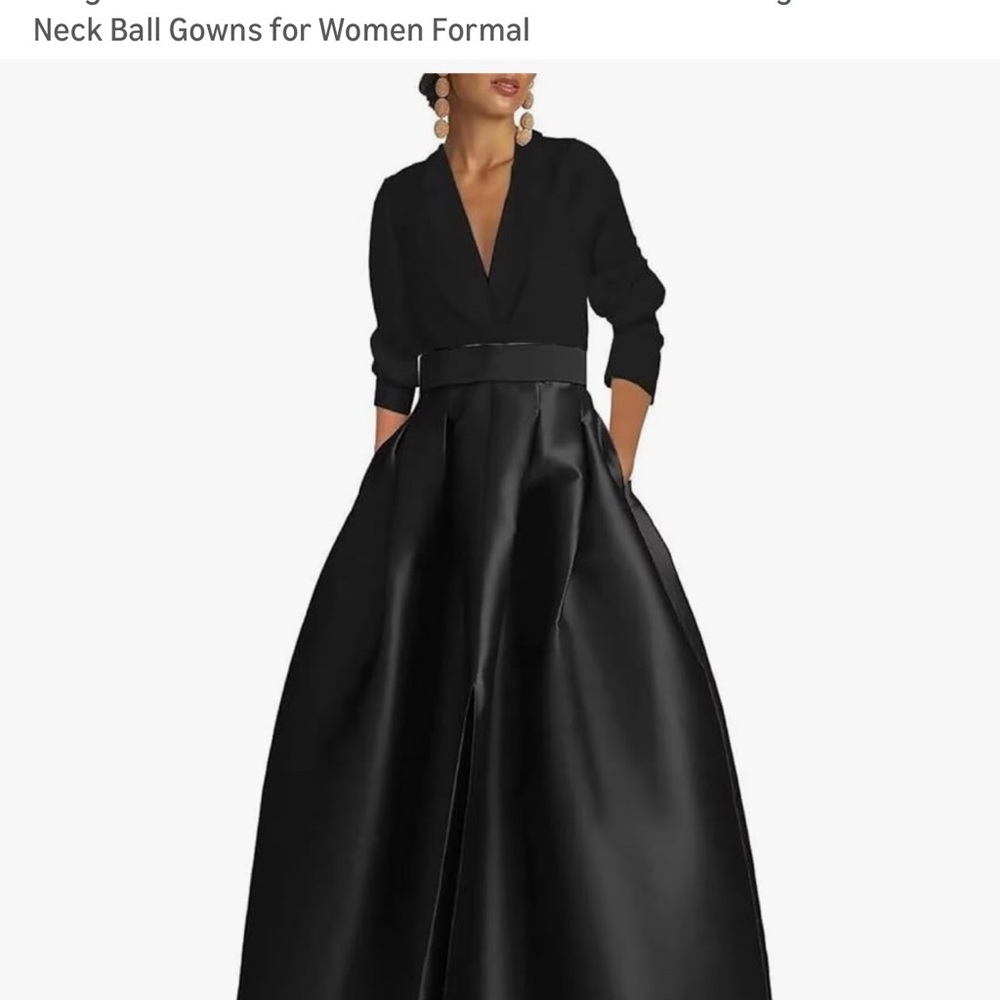 Amazon Winaiwi Women's Black Satin V-Neck Maxi Ball Gown Size 20 Plus